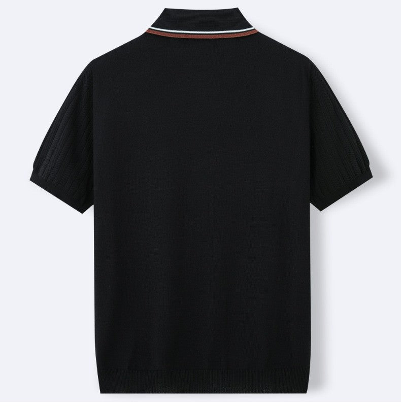 Ribbed textured knit three button polo, view 12