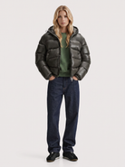 Puffer Jacket Womens Cropped Hooded Glossy Horizontal Quilted