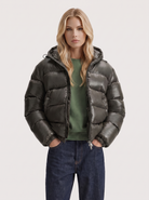 Puffer Jacket Womens Cropped Hooded Glossy Horizontal Quilted