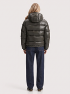 Puffer Jacket Womens Cropped Hooded Glossy Horizontal Quilted