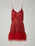 Sequin spaghetti strap cocktail party dress in red