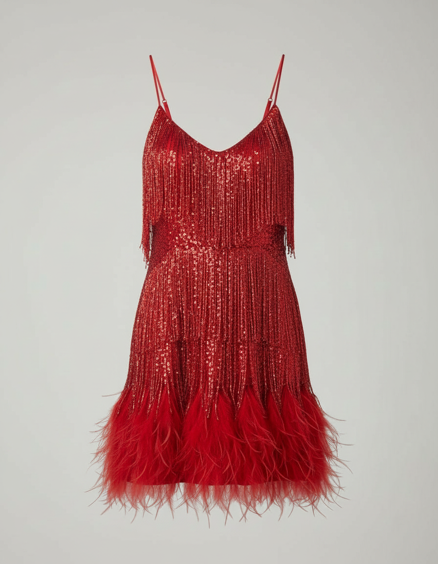 Sequin spaghetti strap cocktail party dress in red