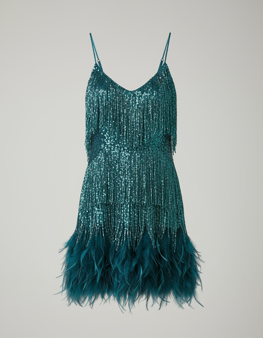 Sequin spaghetti strap cocktail party dress in green