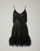 Sequin spaghetti strap cocktail party dress in black