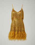 Sequin spaghetti strap cocktail party dress in gold