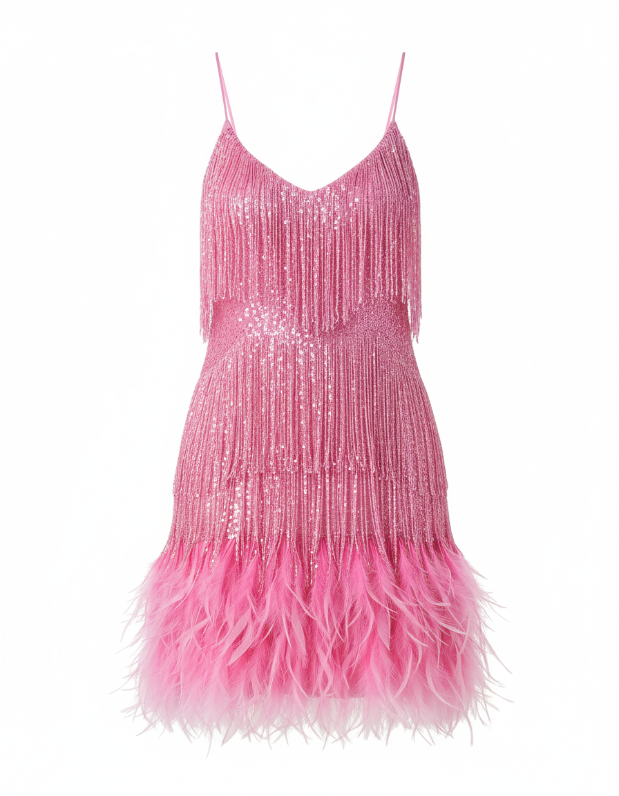 Sequin spaghetti strap cocktail party dress in pink