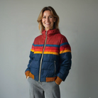 Winter Retro Striped Quilted Hooded Puffer Jacket for Women