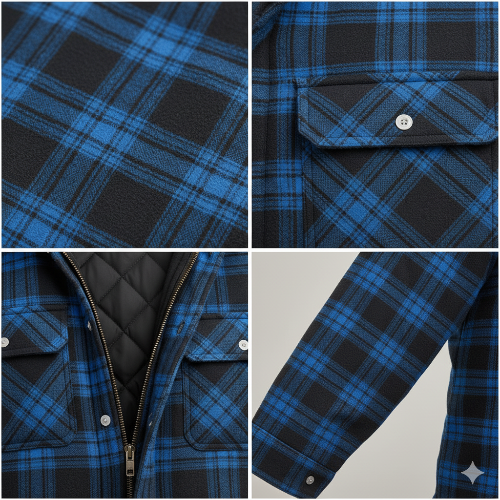 Winter Quilted Lined Hooded Flannel Shirt Jacket for Men