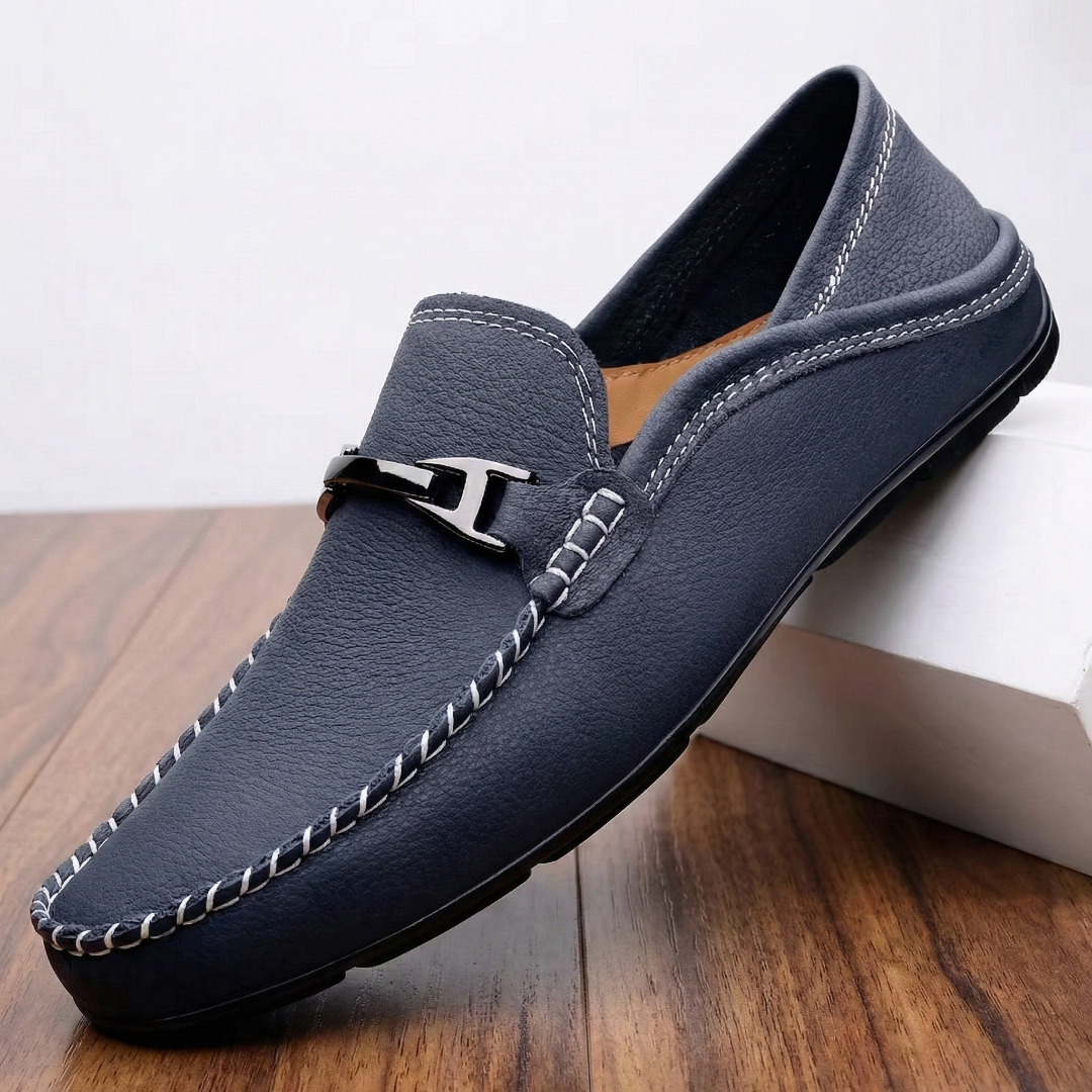 Contrast stitch leather bit loafer in navy
