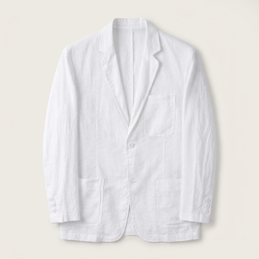 Unstructured notch lapel linen blazer in off white