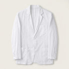 Unstructured notch lapel linen blazer in off white
