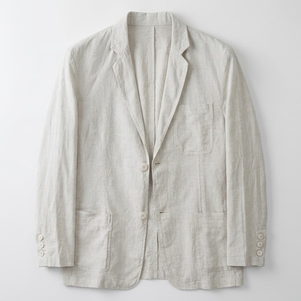 Unstructured notch lapel linen blazer in natural linen