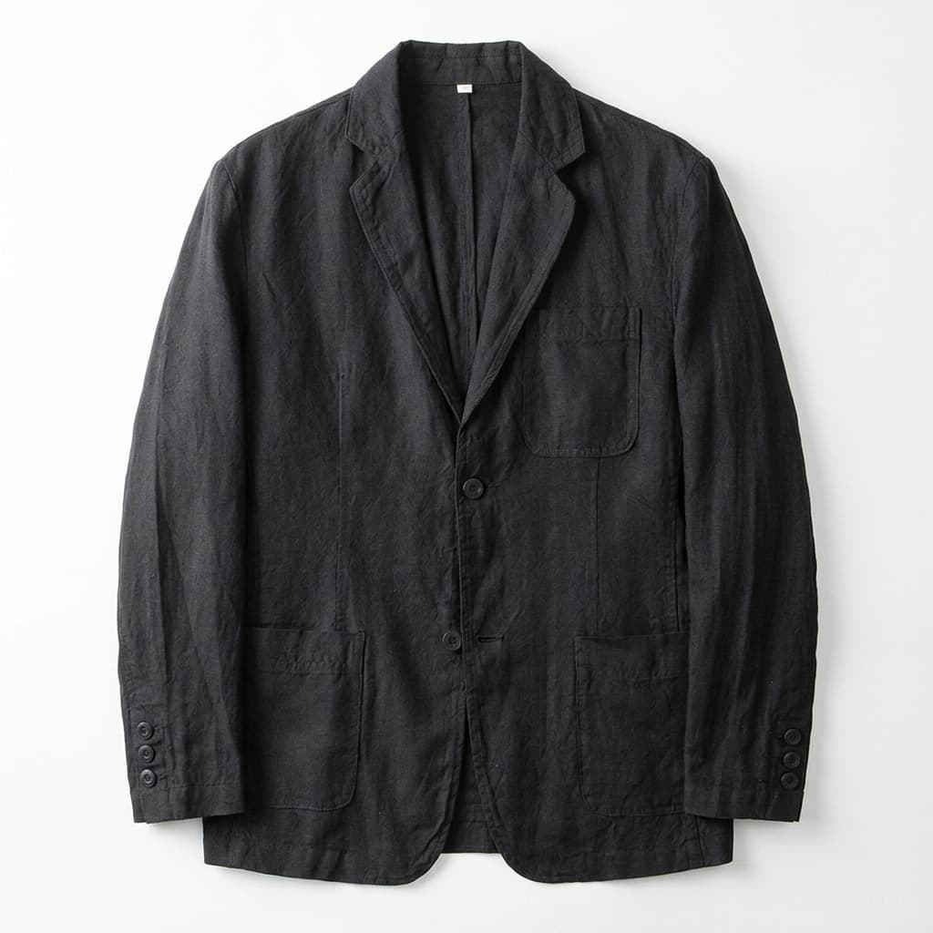 Unstructured notch lapel linen blazer in charcoal