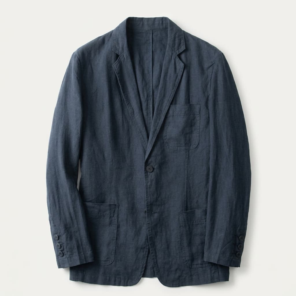 Unstructured notch lapel linen blazer in midnight navy