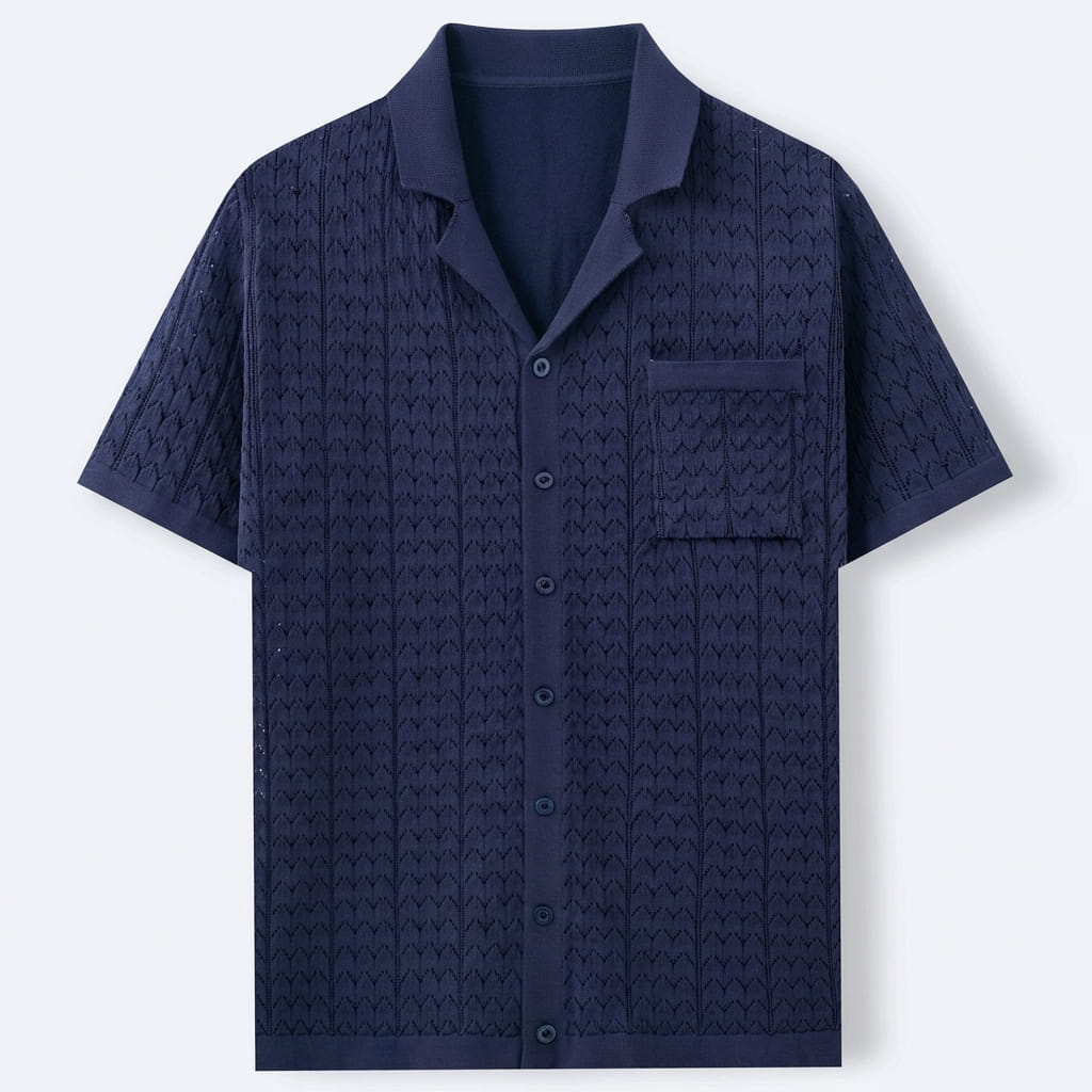 Textured jacquard knit polo in navy