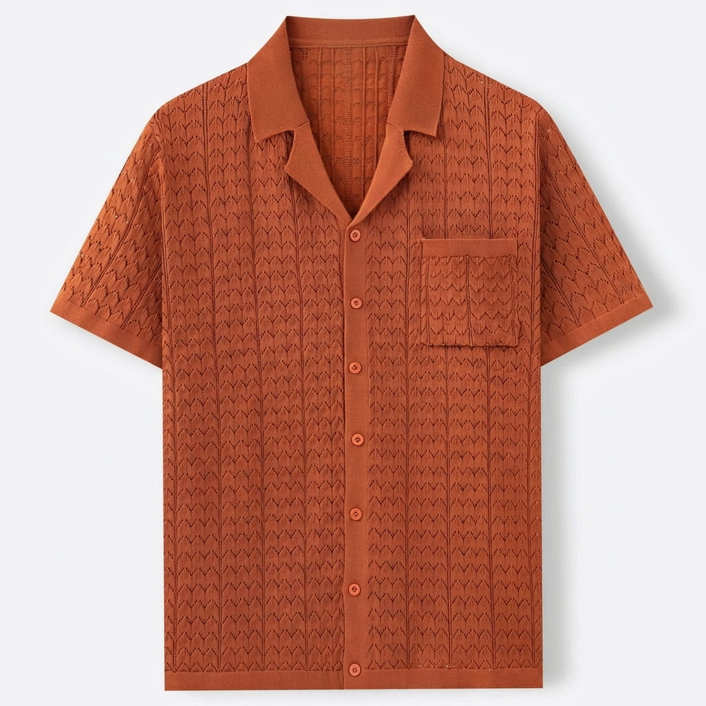Textured jacquard knit polo in burnt orange
