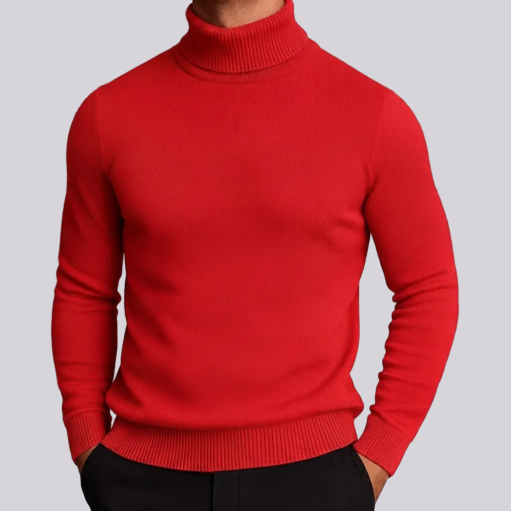 Turtleneck Sweater Mens Fine Gauge Knit Ribbed Neck Hem Pullover