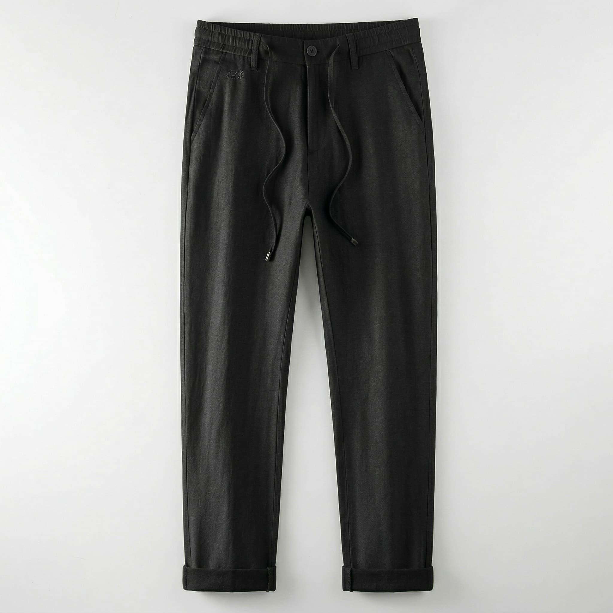 Straight leg linen pants in black