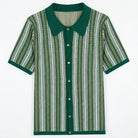 Vertical stripe knit full placket polo in green