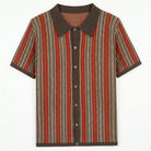 Vertical stripe knit full placket polo in brown