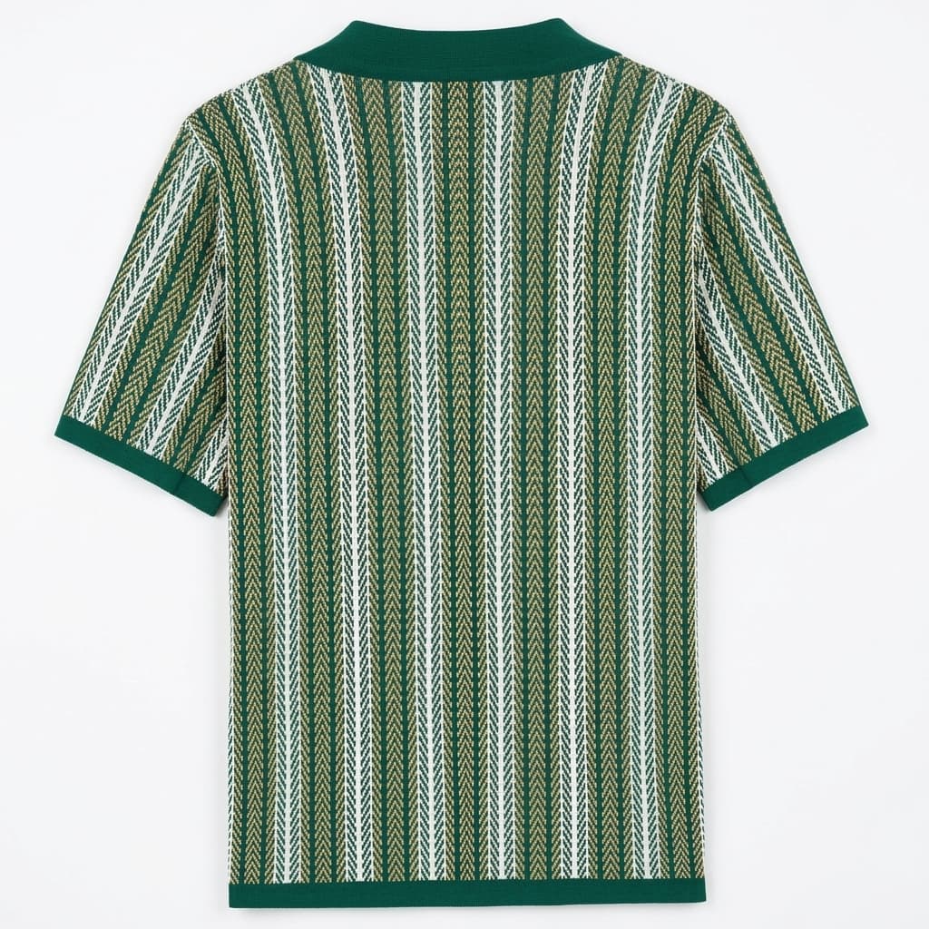 Vertical stripe knit full placket polo, view 8