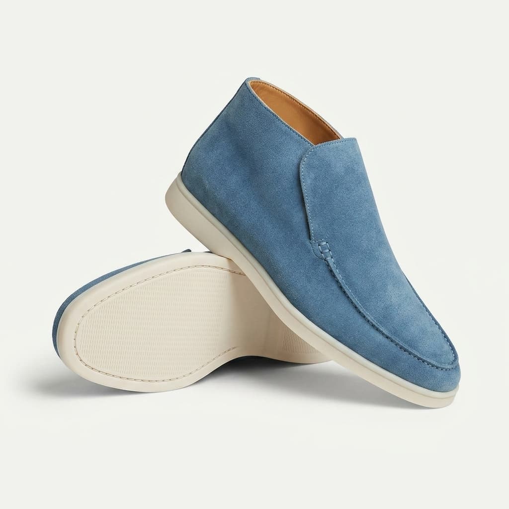 Suede hi top slip on loafer in blue