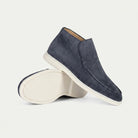 Suede hi top slip on loafer in dark gray