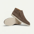 Suede hi top slip on loafer in taupe
