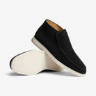 Suede hi top slip on loafer in black