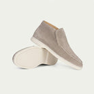 Suede hi top slip on loafer in light gray
