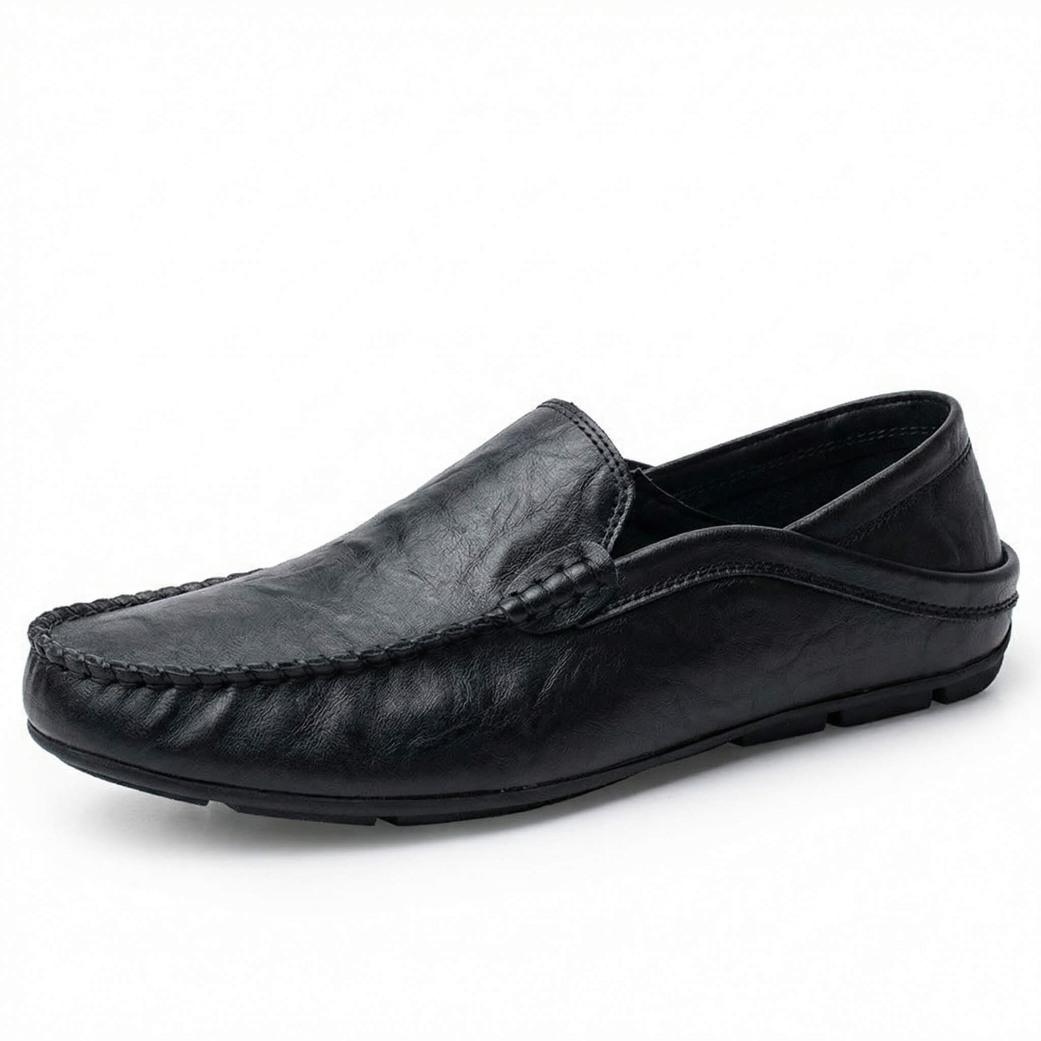 Fold down heel vegan leather travel loafer in black