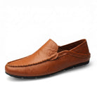 Fold down heel vegan leather travel loafer in vintage walnut