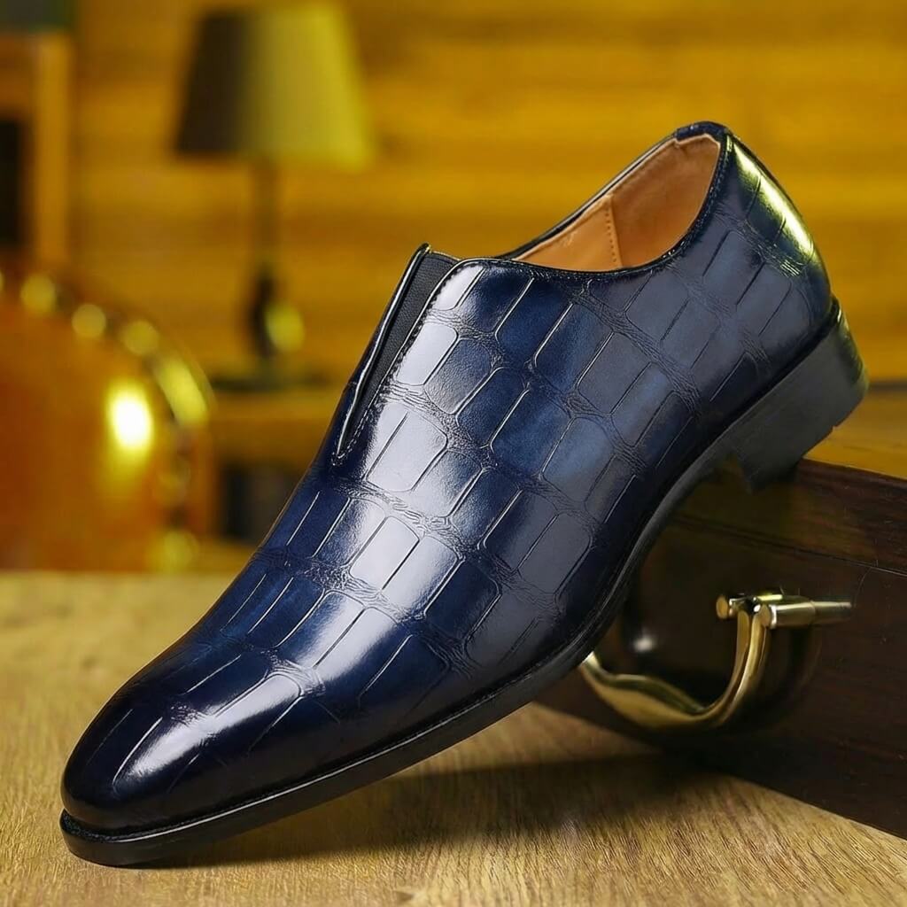 Croc embossed vegan leather loafer in navy