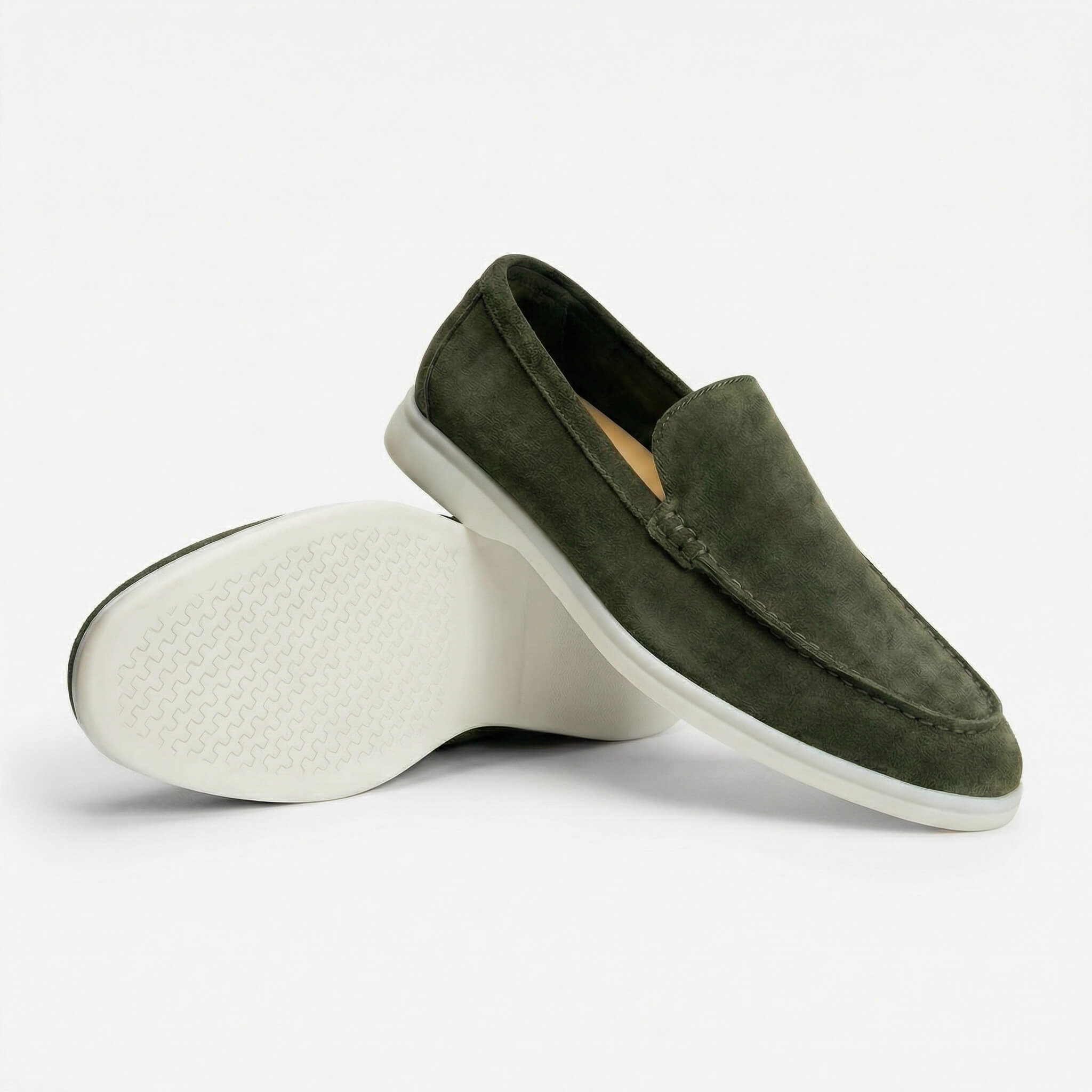 Soft suede slip on loafer in forest green