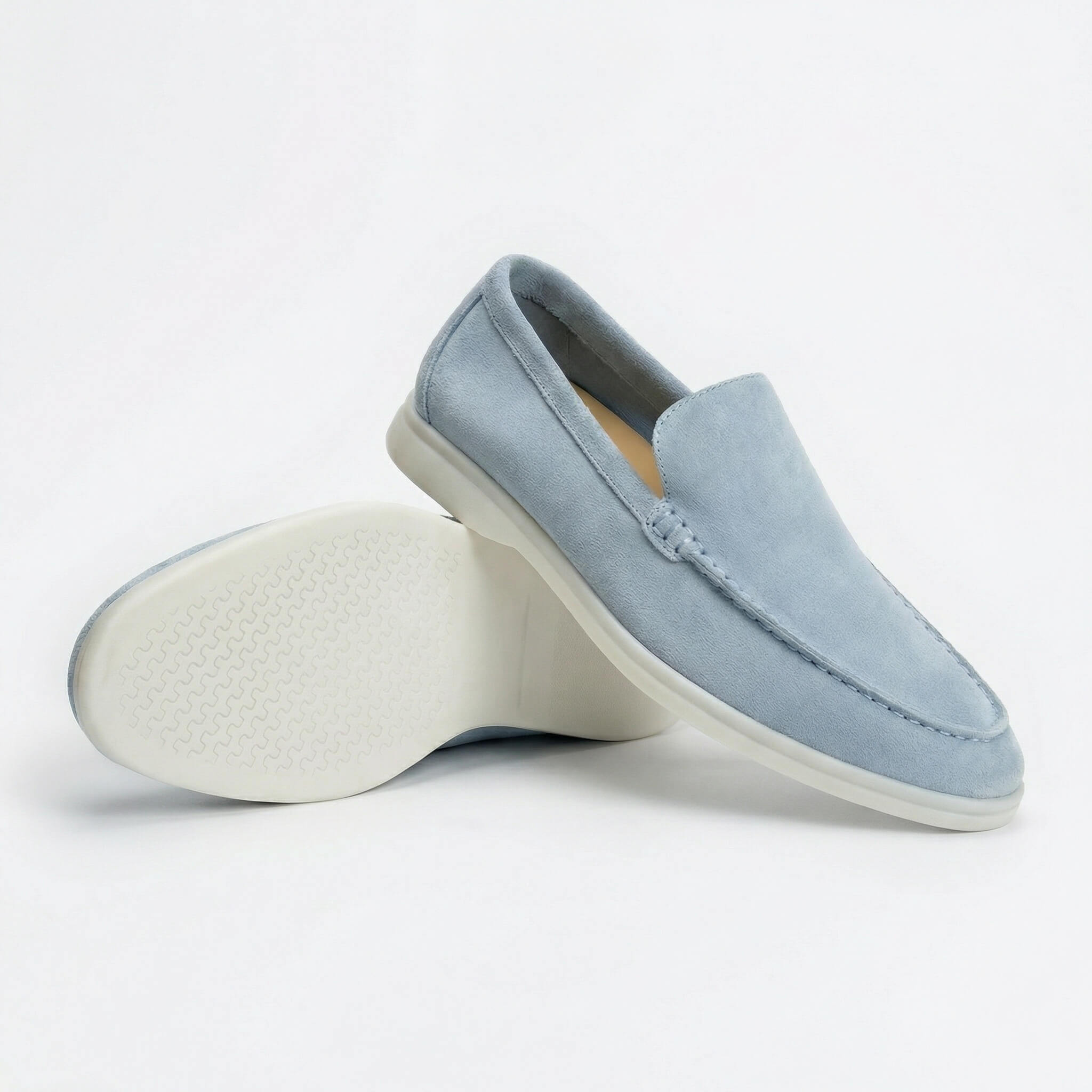 Soft suede slip on loafer in powder blue