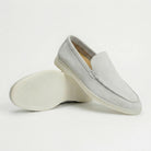Soft suede slip on loafer in light gray