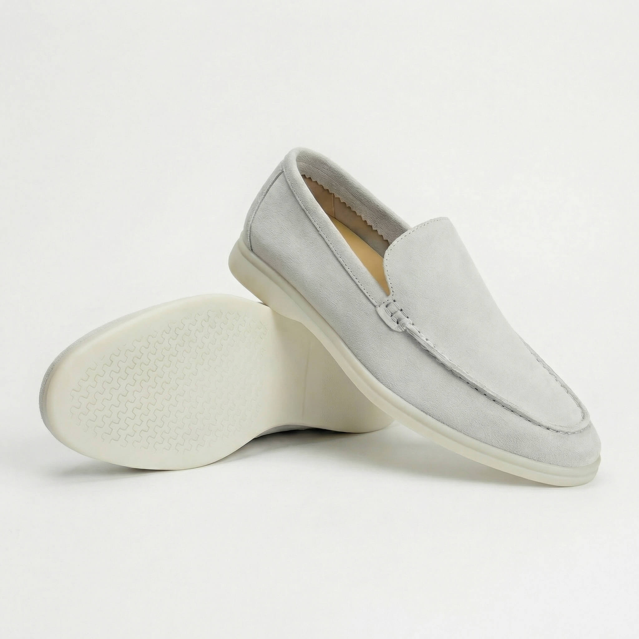 Soft suede slip on loafer in light gray