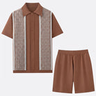 Mosaic knit shirt and shorts two piece set in cognac