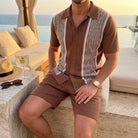 Mosaic knit shirt and shorts two piece set, view 2