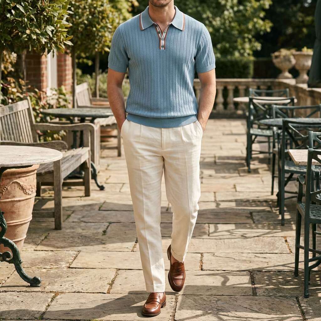 Ribbed textured knit three button polo, view 3