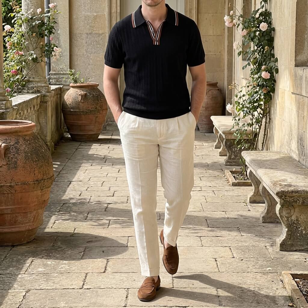 Ribbed textured knit three button polo, view 11