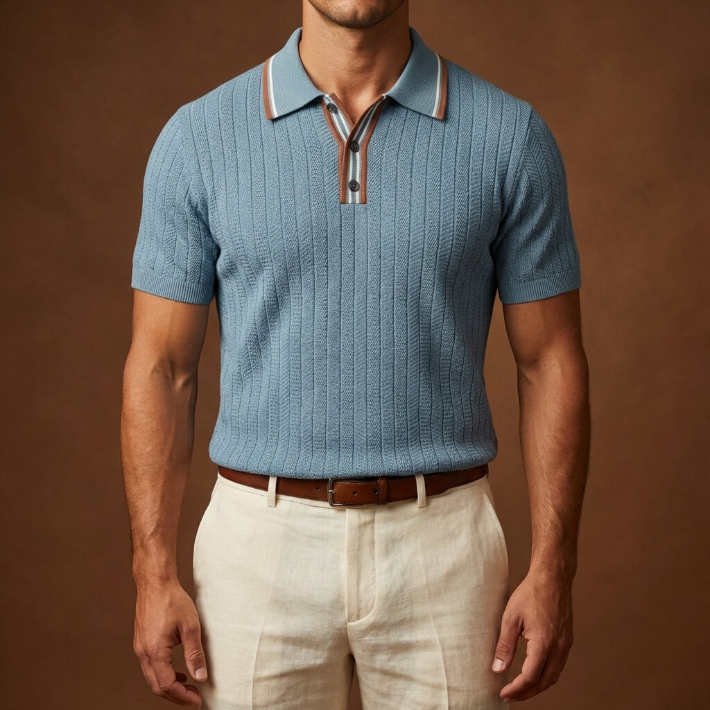 Ribbed textured knit three button polo, view 2