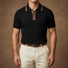 Ribbed textured knit three button polo, view 10