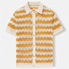 Seventies style ribbed trim crochet shirt in gold