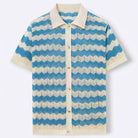 Seventies style ribbed trim crochet shirt in blue