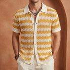 Seventies style ribbed trim crochet shirt, view 7
