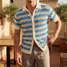 Seventies style ribbed trim crochet shirt, view 2