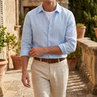 Spread collar linen long sleeve shirt, view 8