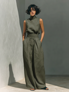 Sleeveless tank and loose wide leg pants set in army green