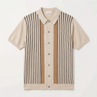 Vertical stripe soft knit button up shirt, view 1